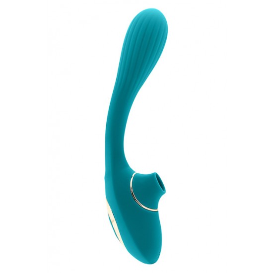 Dual Suction Azul O Dual Suction é um brinquedo de dupla estimulação, para estimular simultaneamente o ponto G e o clitóris. Seu design leve se adapta perfeitamente a todos os tipos de corpo, graças ao seu design. É composto por dois moto