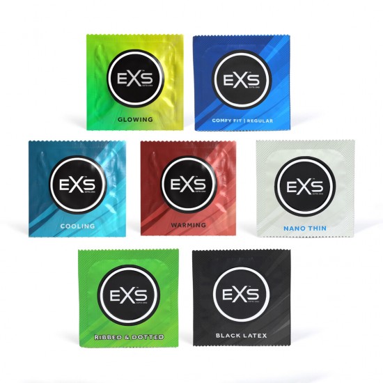 Contém uma variedade de 48 preservativos EXS de látex premium. Simples, com sabor, suave, texturizado ou ultrafino? ??Escolher o melhor preservativo não é nada fácil, e é aí que entra o Pacote Variado de preservativos EX