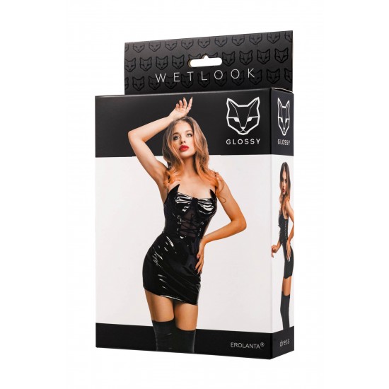Vestido Mirabell Brilhante – Preto, Tamanho L é um vestido elegante feito do popular material Wetlook, dando-lhe uma aparência brilhante e luxuosa . O vestido se ajusta perfeitamente ao corpo, acentuando a silh