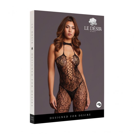 Body de renda transparente com um elegante design frente única e detalhes vazados sedutores. O tecido macio e super elástico veste do tamanho S ao XL.