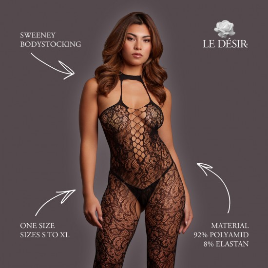 Body de renda transparente com um elegante design frente única e detalhes vazados sedutores. O tecido macio e super elástico veste do tamanho S ao XL.