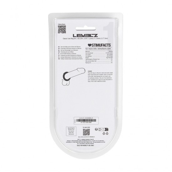 Eleve seu jogo com este trio essencial da coleção LEVELZ. Este conjunto inclui três anéis penianos de silicone seguros para o corpo, nos tamanhos extra pequeno, pequeno e médio, perfeitos para uso com eixo, pênis e testí