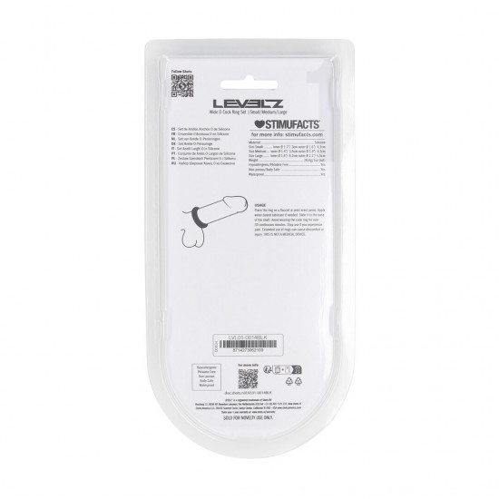 Eleve o nível da sua experiência com este trio essencial da coleção LEVELZ. Este conjunto não vibratório inclui três anéis penianos de silicone seguros para o corpo, nos tamanhos extra pequeno, pequeno e médio, perfeitos