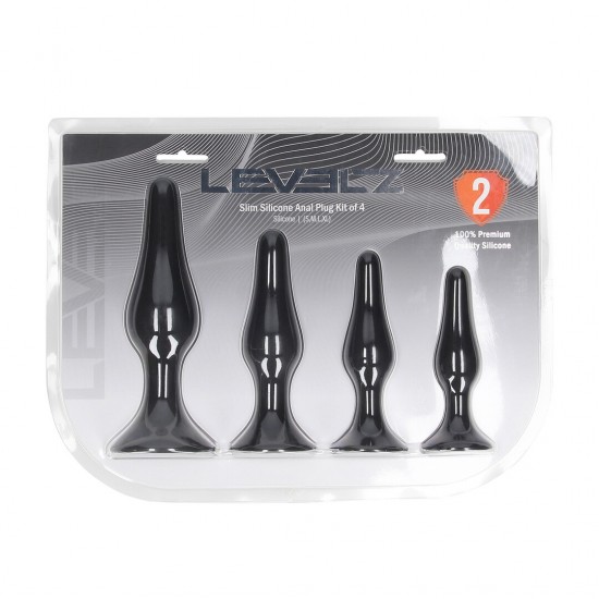Expanda seus limites no seu próprio ritmo com o conjunto de plug anal fino e cônico da coleção LEVELZ. Feito de silicone premium, este conjunto Level 2 inclui quatro plugs — Pequeno, Médio, Grande e Extra Grande — cada u