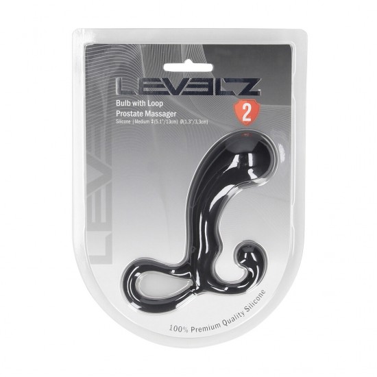 Massajador da próstata de silicone com alça - M - Preto Acerte o ponto certo sempre com este estimulador de próstata da coleção LEVELZ. Feito de silicone premium, este design Level 2 oferece uma versão única do formato clássico de um estimulador, com curvas suaves e ângulos p