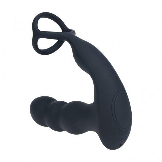 Estimulador da próstata de silicone com cabeça giratória e vibração dupla com anel peniano e escrotal - Preto Intensifique o seu prazer com o Estimulador de Próstata com Cabeça Dupla Vibratória e Rotativa. Projetado para máxima estimulação, este brinquedo avançado possui uma cabeça massajadora giratória e dois motores vibratório