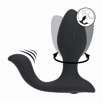 Plug anal de silicone vibratório e giratório com estimulador de bola - preto