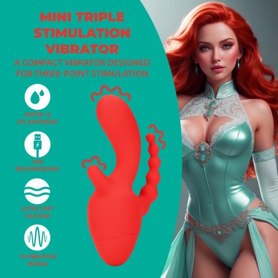 Descubra o Mini Vibrador Triplo da Loveline. Um vibrador compacto projetado para proporcionar estimulação em três áreas usando um único motor, para um desempenho equilibrado e consistente. Com múltiplas configurações de