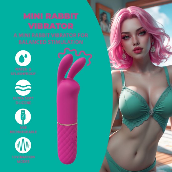 Apresentamos o Mini Rabbit Vibrator, um massajador compacto e com design elegante, criado para dupla estimulação e conforto no dia a dia. Seu formato interno curvo e o estimulador externo flexível trabalham em conjunto p