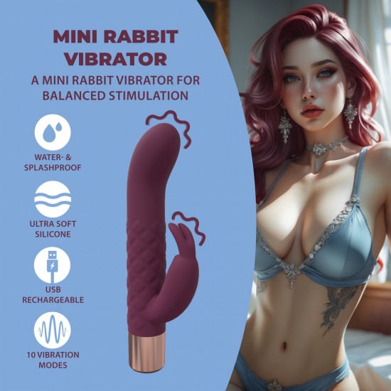 Apresentamos o Mini Vibrador Rabbit, um massajador compacto e elegantemente curvado, projetado para uma estimulação interna e externa equilibrada. Seu formato ergonômico e o estimulador externo flexível trabalham em conj