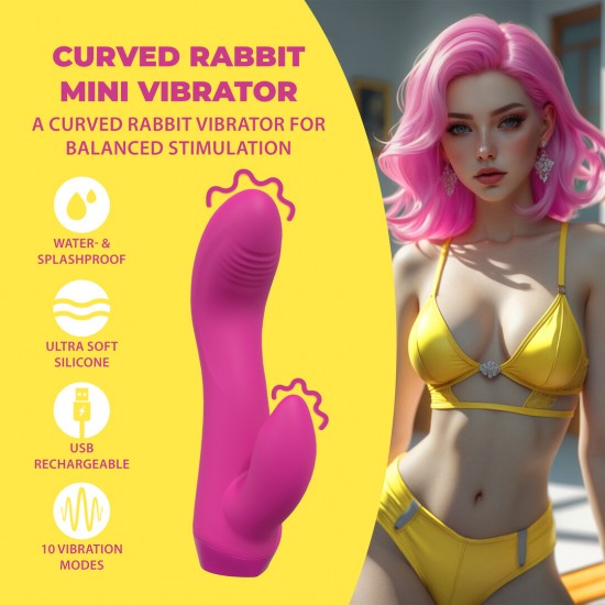 Apresentamos o Mini Vibrador Curved Rabbit, um massajador compacto e com design elegante, criado para uma estimulação interna e externa equilibrada. Seu formato suavemente curvado ajuda a atingir o ponto G, enquanto o es