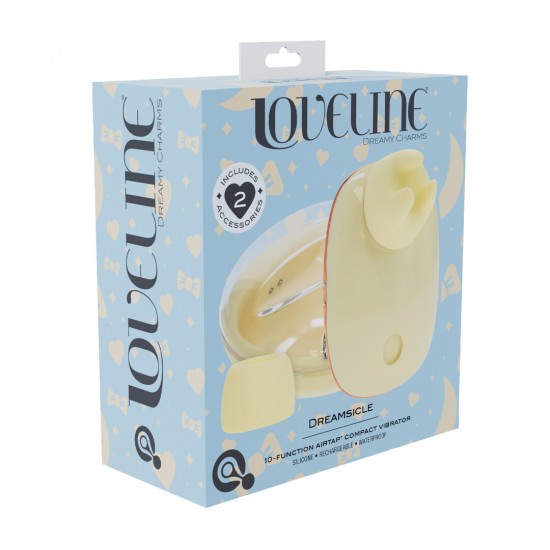 O Dreamsicle é um vibrador 2 em 1 com 5 modos de vibração e 5 modos de sucção, alimentado por um motor F1 avançado e pela tecnologia AirTap® para sensações mágicas. Recarregável e compacto, ele carrega e guarda em um est