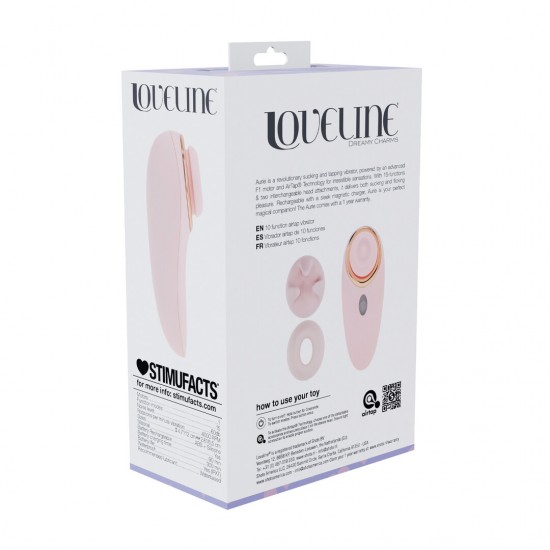 Aurie é um vibrador revolucionário com função de sucção e vibração, equipado com um motor F1 avançado e a tecnologia AirTap® para sensações irresistíveis. Com 15 funções (5 modos de sucção, vibração e tapotagem) e dois a