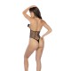 O body Feather Kiss Fishnet combina flerte e sedução. Confecionado em tule transparente, este ousado body de uma peça apresenta pompons de penas redondos e divertidos, posicionados de forma provocante sobre o busto, adic