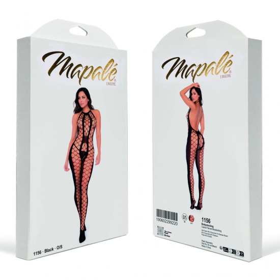 Domine a noite com este catsuit de rede ousado e revelador, com um design aberto que provoca de todos os ângulos. O decote halter atrai o olhar para cima, enquanto os recortes ousados ​​e a transparência da rede deixam p