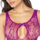 Romântico e ousado, este catsuit de rede floral foi concebido para cativar. O intrincado padrão floral envolve o corpo, enquanto o corte cavado realça as pernas e as curvas. Recortes circulares ousados ​​percorrem a part