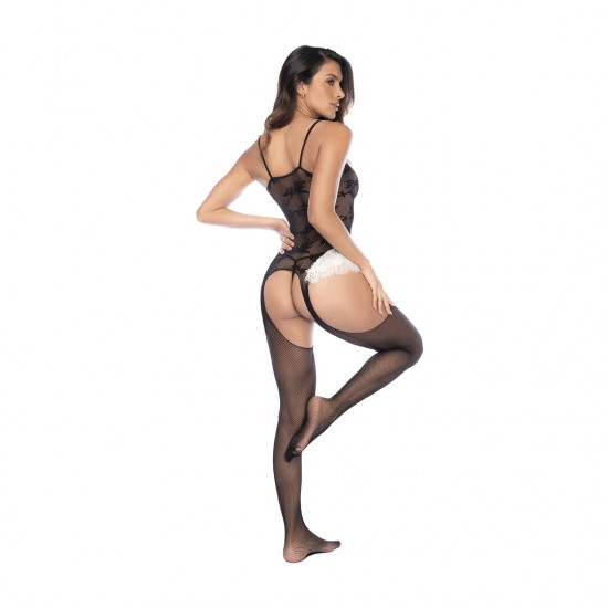 Sirva com estilo com este body de rede inspirado em empregadas domésticas, com um detalhe tentador de amarração frontal que atrai o olhar. Delicados painéis de renda nas laterais adicionam um toque de romance à silhueta