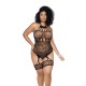 Body de malha transparente com estampa de leopardo e decote halter. Possui decote halter aberto e malha transparente para um visual ousado e sensual. Alças largas estilo liga modelam os quadris e alongam as pernas, adici