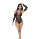 Body romântico em rede com bojos de renda, detalhes contrastantes e decote halter. Complete o look com as luvas a condizer incluídas.