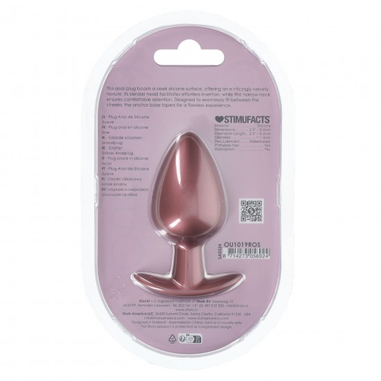 Smooth Silicone Anal Plug - L - Rose Gold O Plug Anal Grande Ouch! de 3,5'' / 8,9 cm, com sua linda cor metálica, é único. Seja sozinho ou com seu parceiro, explore novos prazeres com estes lindos plugs de silicone macio Ouch!