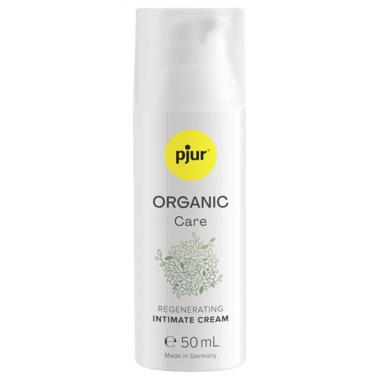 pjur ORGANIC Care – o creme íntimo sem fragrância com 97% de ingredientes naturais e veganos. Proporciona hidratação intensa e duradoura, acalma a pele irritada e estimula a regeneração natural – para uma pele completame