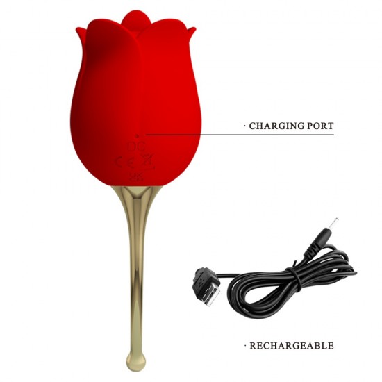 O vibrador Pretty Love Rose Lover, com formato de rosa e textura que lembra uma língua, é um produto íntimo feminino que estimula as partes íntimas até o orgasmo. Leve-o para qualquer lugar ou use-o como peça decorativa.