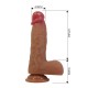 Dildo flexível em forma de pénis, feito de material semelhante à pele, sem motor, com superfície texturizada e testículos. Pode ser fixado numa superfície plana utilizando a sua ventosa. Limpeza: Lave com água morna e s