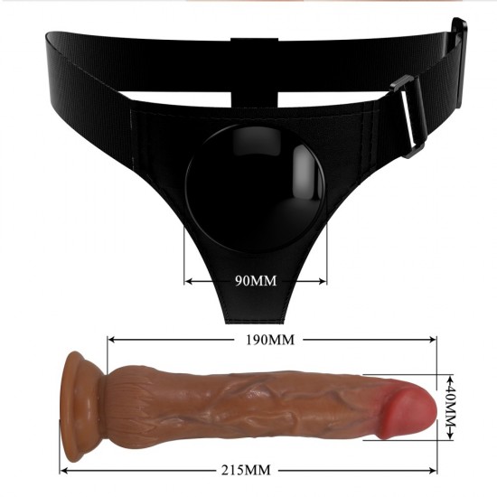 Coloque este dildo realista para esguichar e experimente uma estimulação e penetração poderosas. Um dildo grande com alça ajustável para um ajuste firme, seguro e confortável. Apresenta um eixo magnificamente esculpido e