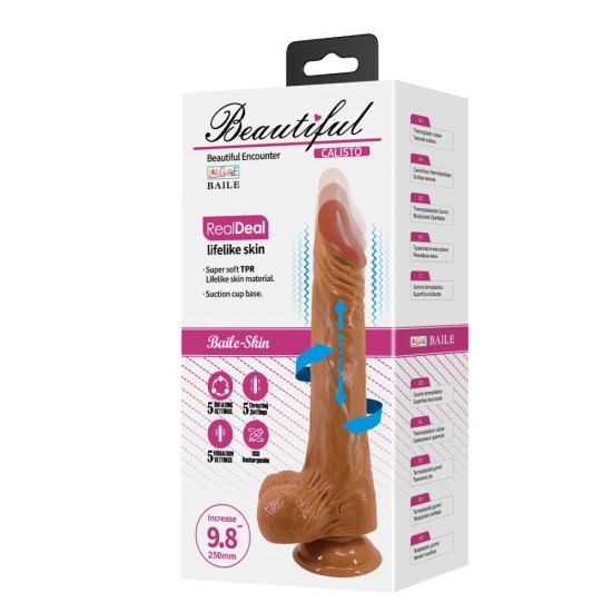 Aproveite o banquete de estocadas e rotações! O vibrador com tecnologia de ponta para sensações realistas! Este vibrador realista se destaca por suas funções de estocada e vibração rotativas extraordinariamente intensas.