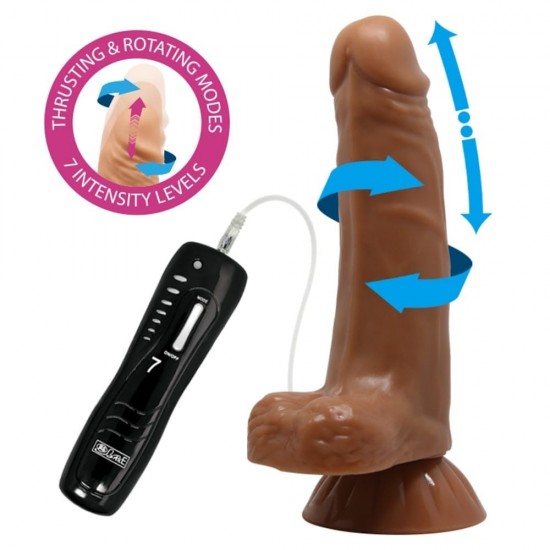 Este grande vibrador giratório e pulsante foi projetado para proporcionar uma experiência inesquecível e satisfatória. O eixo grosso e venoso, situado abaixo de uma cabeça bulbosa e prazerosa, foi projetado para proporci