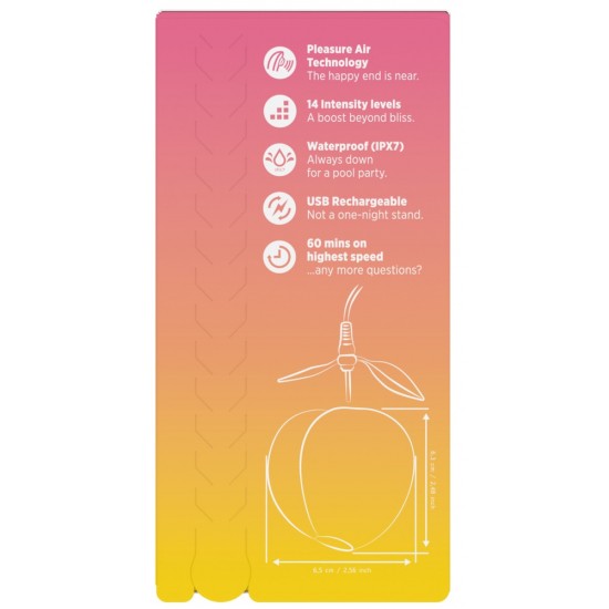 Pulsador com tecnologia Pleasure AirEm um delicado design de pêssegoOrgasmos clitorianos intensos em um instante.Sem dessensibilização/superestimulação14 níveis de intensidade com o simples toque de um botão.ImpermeávelS