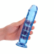 Dildo realista reto com ventosa - 7'' / 18 - Azul Pronto para um orgasmo CRISTALINO? Alcance o seu clímax com estilo com estes dildos transparentes e de formato bonito. Este dildo consegue ver através de si e sabe exatamente como gosta dele. Este dildo é adequado para u