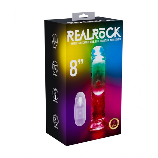 Experimente o máximo prazer com o dildo vibratório RealRock. Suas veias realistas, formato realista e textura macia, semelhante à da pele, proporcionam uma estimulação incrível. A potente ventosa permite o uso sem as mão