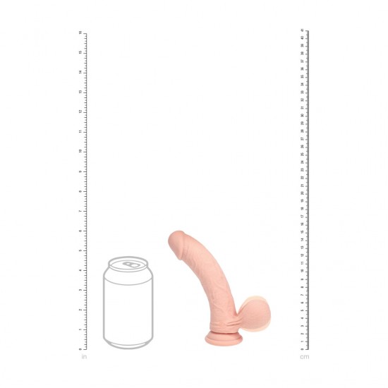 Vibrador de silicone líquido recarregável de dupla camada - Curvo com bolas de peso - 15 cm - Cor da pele