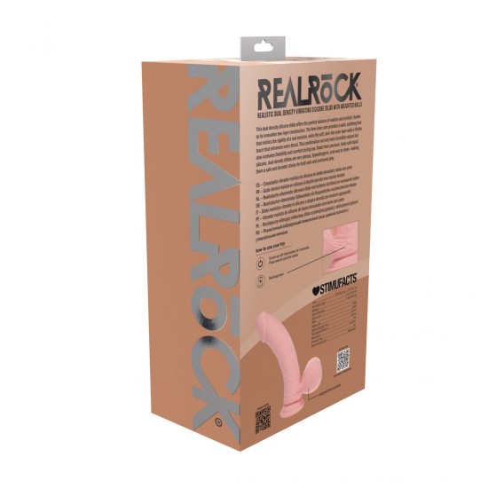 Vibrador de silicone líquido recarregável de dupla camada - Curvo com bolas de peso - 20 cm - Cor da pele