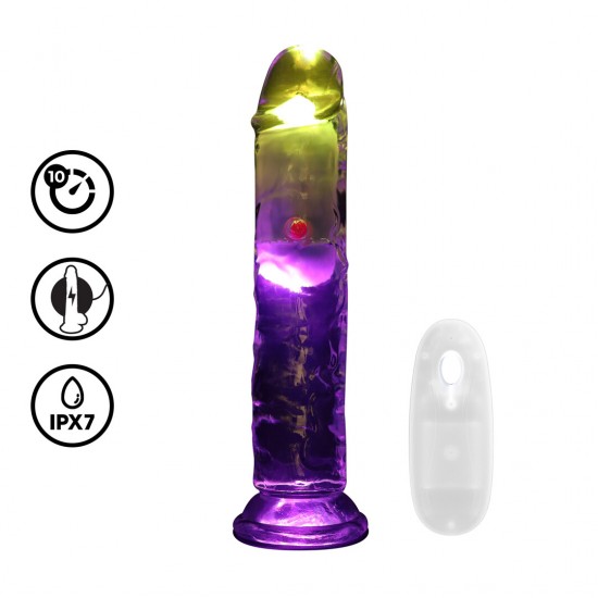 Experimente o máximo prazer com o dildo vibratório RealRock. Suas veias realistas, formato realista e textura macia, semelhante à da pele, proporcionam uma estimulação incrível. A potente ventosa permite o uso sem as mão