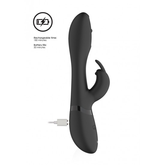 O MIRA, um vibrador de silicone multifuncional em formato de coelho para o ponto G, possui uma ponta estimuladora de 10 funções com esferas giratórias, além de uma ponta vibratória para o ponto G com 10 funções e um vibr