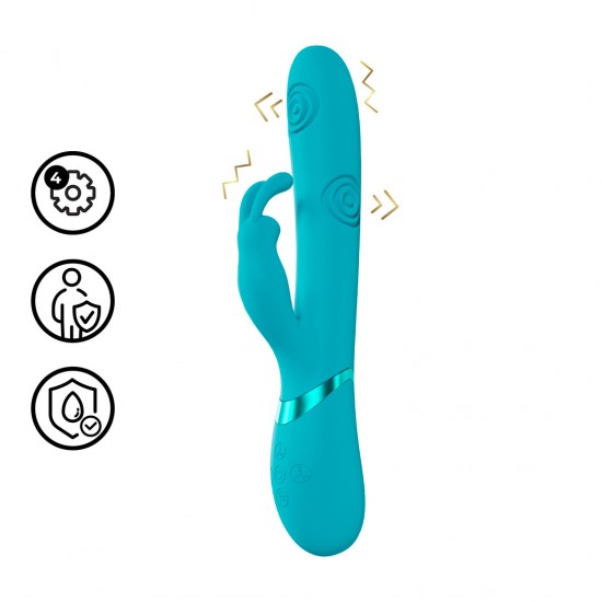 O vibrador VIVE062 é superior à concorrência. Três motores F1 de nova geração, com 10 funções cada, controlados independentemente, alimentam este vibrador de design elegante. Possui função de vibração na ponta para o pon