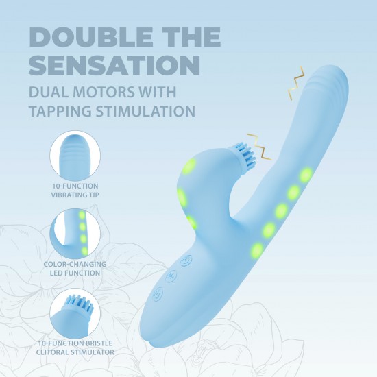 O vibrador Andria foi projetado para proporcionar uma experiência luxuosa e versátil. Dois motores com controle independente alimentam este brinquedo de design elegante, que possui uma cabeça com ponta de cerdas macias q