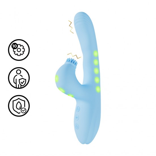 O vibrador Andria foi projetado para proporcionar uma experiência luxuosa e versátil. Dois motores com controle independente alimentam este brinquedo de design elegante, que possui uma cabeça com ponta de cerdas macias q