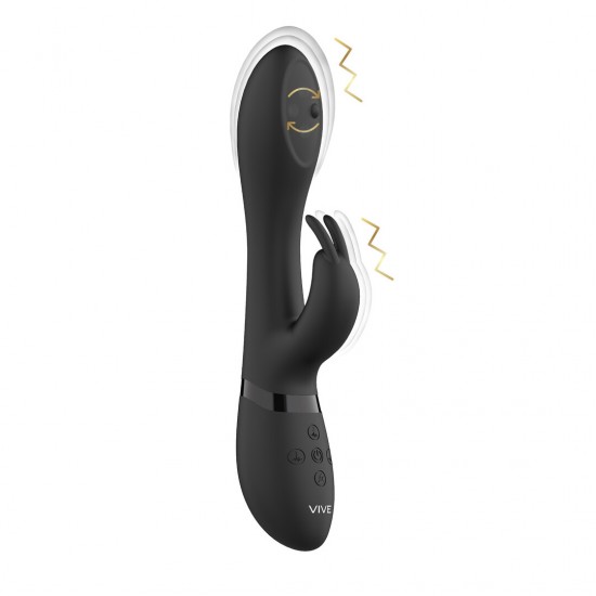 O MIRA, um vibrador de silicone multifuncional em formato de coelho para o ponto G, possui uma ponta estimuladora de 10 funções com esferas giratórias, além de uma ponta vibratória para o ponto G com 10 funções e um vibr