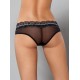 Confortável e sensual? Que mais uma mulher precisa?Shorties femininos em tecido preto com transparência e cintura num lindo rendado, decorado com adoráveis detalhes azuis.
