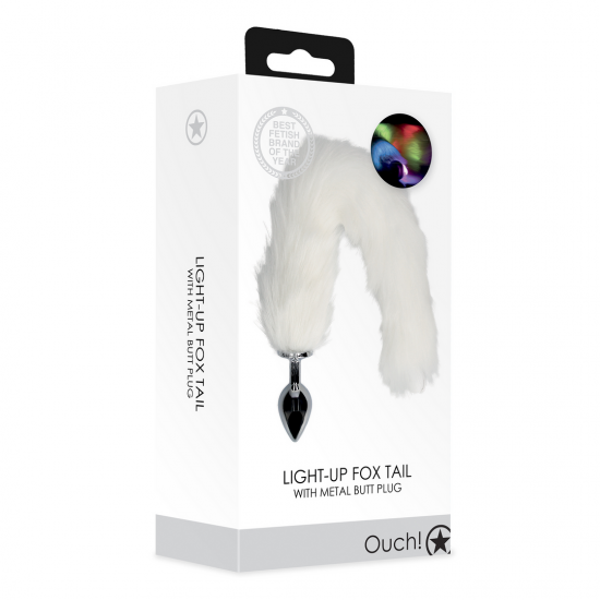 Plug Anal Metalico com Rabo de Raposa Luminoso Branco Plug Anal Metalico com Rabo de Raposa Luminoso Branco