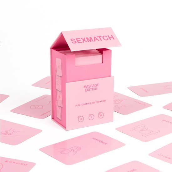 Sexmatch Massage Edition é um jogo de cartas para casais onde vocês devem combinar ilustrações e palavras enquanto fazem desafios até que um de vocês fique sem cartas.Divirtam-se juntos neste jogo onde vocês ganham recom