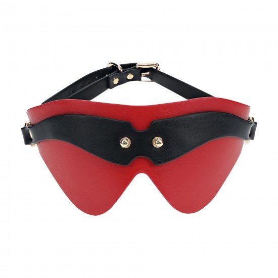 Milan Collection - Venda - Preto/Vermelho A Milan Collection Venda da Ouch! mantém seu amante no escuro, aumentando a expectativa. Feito de couro sintético, ele apresenta um acabamento iridescente em seu hardware, dando a ele um visual de alta costura que certam