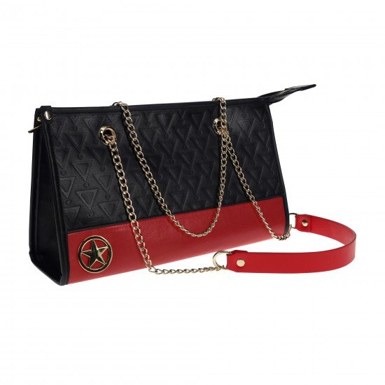 Milan Collection - Carteira com Kit - Preto/Vermelho O Milan Collection Kit da Ouch! vem em uma bolsa linda, com um visual iridescente de alta qualidade em seu hardware, e inclui uma coleira e guia, um conjunto de algemas e um conjunto de algemas de tornozelo, uma venda, u