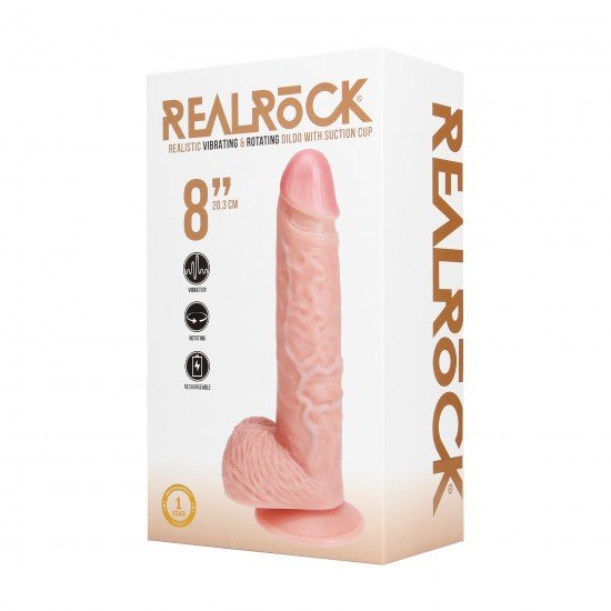 Realista com Vibração e Rotação - 8 / 20,5 cm - Flesh Divirta-se ao máximo com este dildo vibratório firme e macio ao toque, da RealRock®. Suas veias realistas de aparência natural no eixo, combinadas com o tamanho certo e design semelhante à pele, dão a você estimulação ex