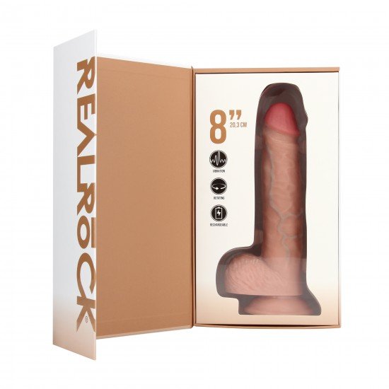 Realista com Vibração e Rotação - 8 / 20,5 cm - Flesh Divirta-se ao máximo com este dildo vibratório firme e macio ao toque, da RealRock®. Suas veias realistas de aparência natural no eixo, combinadas com o tamanho certo e design semelhante à pele, dão a você estimulação ex