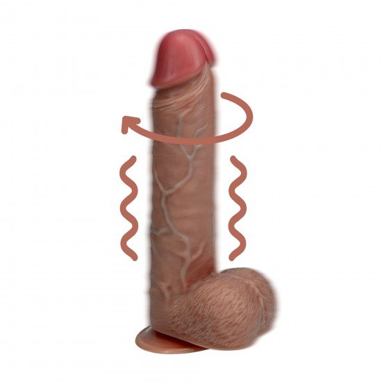 Realista com Vibração e Rotação - 8 / 20,5 cm - Tan Divirta-se ao máximo com este dildo vibratório firme e macio ao toque, da RealRock®. Suas veias realistas de aparência natural no eixo, combinadas com o tamanho certo e design semelhante à pele, dão a você estimulação ex