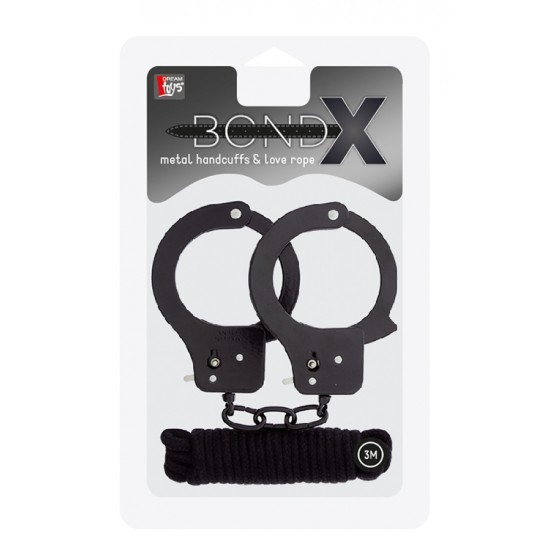 Conjunto perfeito para os amantes do bondage e das aventuras fetichistas!Algemas em metal, de utilização simples e fácil, unidas por uma pequena e forte corrente de metal e inclui duas chaves. Mais corda com 3 metros de
